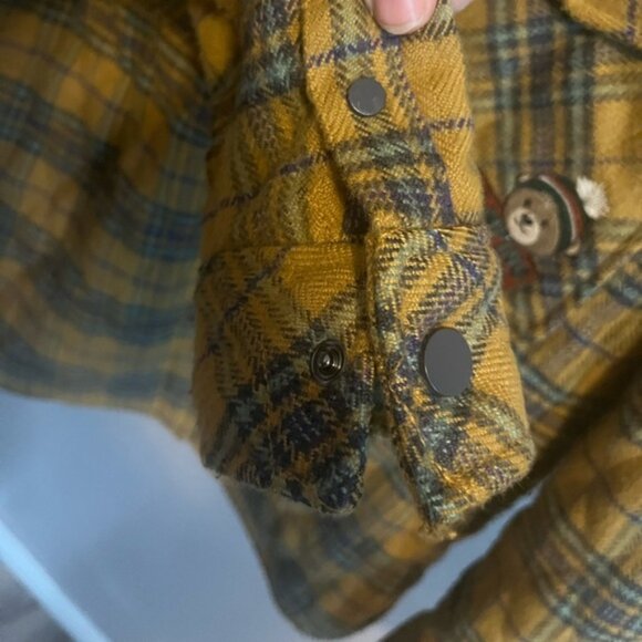 Teenie Weenie lumberjack “that bear” plaid yellow colourway fall coat ladies S - Picture 4 of 10